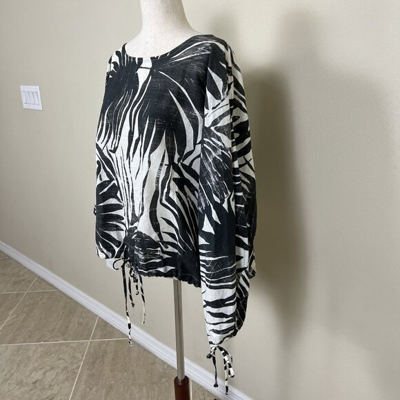 Bryn Walker LINEN COTTON Top Size 2X Long Sleeve Tropical Lagenlook Coastal Boxy - Picture 6 of 16